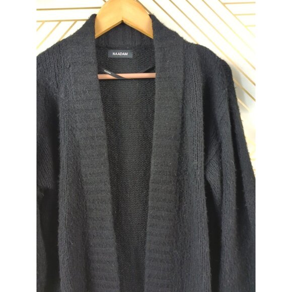 NADAAM Women's Wool Cashmere Boucle Knit Cardigan Black Open Front Size XS - Picture 3 of 7